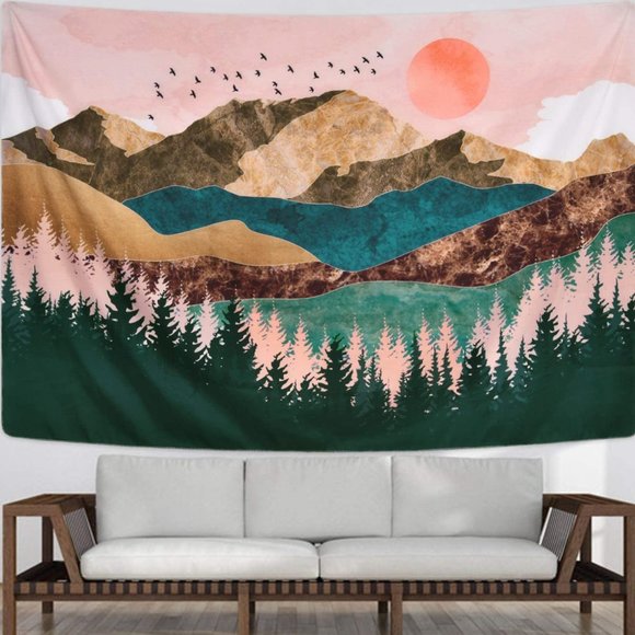 Nature Forest Tree Mountain Tapestry Wall Decor - Picture 3 of 5